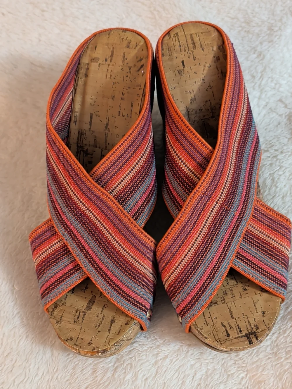 Montego Bay Club Tally Striped Elastic Wedge Cork Sandals - Size 6.5